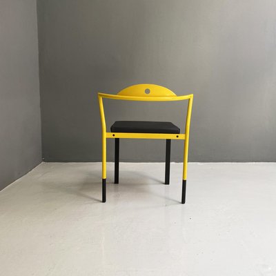 Italian Space Age Chair in Black Leather and Yellow Metal, 1970s-GDD-1382544