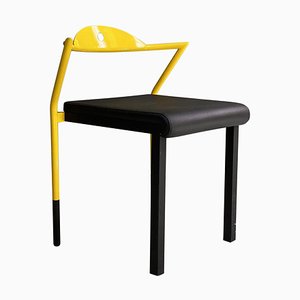 Italian Space Age Chair in Black Leather and Yellow Metal, 1970s-GDD-1382544