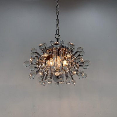 Italian Space Age Chrome and Crystal Glass Chandelier, 1970s-TZ-1752837