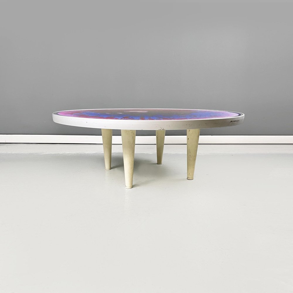 Italian Space Age Coffee Table in Plastic and Metal with Tie Dye Effect, 1970s