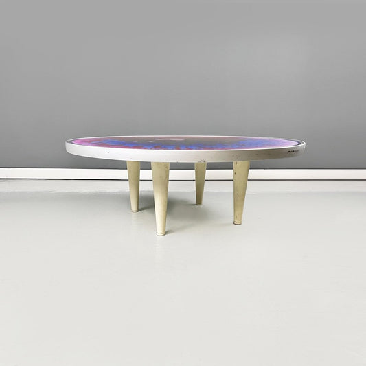 Italian Space Age Coffee Table in Plastic and Metal with Tie Dye Effect, 1970s