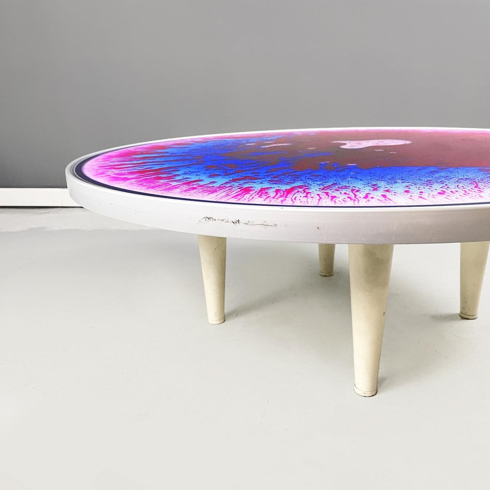 Italian Space Age Coffee Table in Plastic and Metal with Tie Dye Effect, 1970s