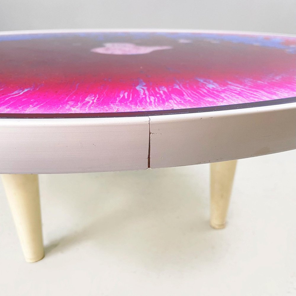 Italian Space Age Coffee Table in Plastic and Metal with Tie Dye Effect, 1970s