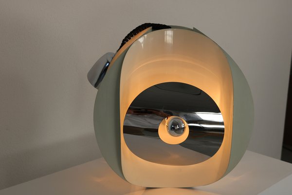 Italian Space Age Hanging Lamp Amp with White Painted Metal & Chrome Shields, 1970s-AA-1728797