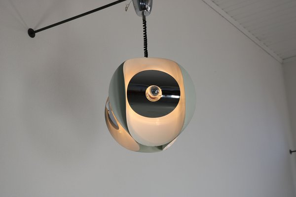 Italian Space Age Hanging Lamp Amp with White Painted Metal & Chrome Shields, 1970s-AA-1728797