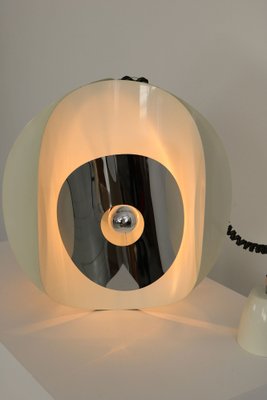 Italian Space Age Hanging Lamp Amp with White Painted Metal & Chrome Shields, 1970s-AA-1728797