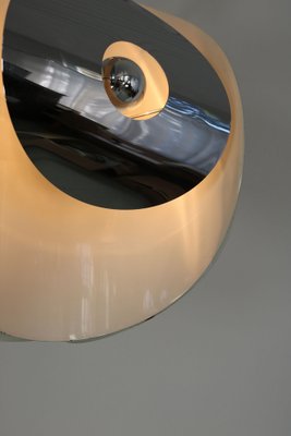 Italian Space Age Hanging Lamp Amp with White Painted Metal & Chrome Shields, 1970s-AA-1728797