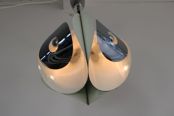 Italian Space Age Hanging Lamp Amp with White Painted Metal & Chrome Shields, 1970s-AA-1728797