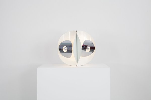 Italian Space Age Hanging Lamp Amp with White Painted Metal & Chrome Shields, 1970s-AA-1728797