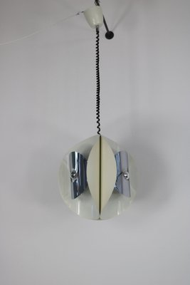 Italian Space Age Hanging Lamp with White Painted, Metal & Chrome Shields, 1970s-AA-1728796