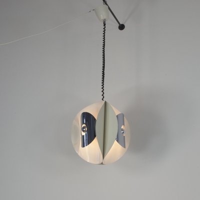 Italian Space Age Hanging Lamp with White Painted, Metal & Chrome Shields, 1970s-AA-1728796