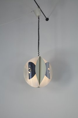 Italian Space Age Hanging Lamp with White Painted, Metal & Chrome Shields, 1970s-AA-1728796