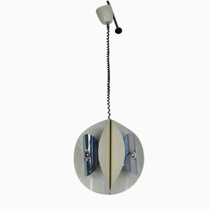 Italian Space Age Hanging Lamp with White Painted, Metal & Chrome Shields, 1970s-AA-1728796