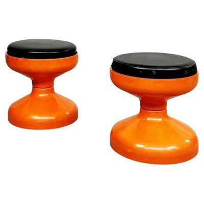 Italian Space Age Orange Plastic Rocchetto Stools by Castiglioni Kartell, 1970s, Set of 2-GDD-1288486