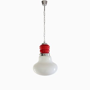 Italian Space Age Pendant Lamp with Red Murano Glass by Mazzega, 1970s-MTX-951923