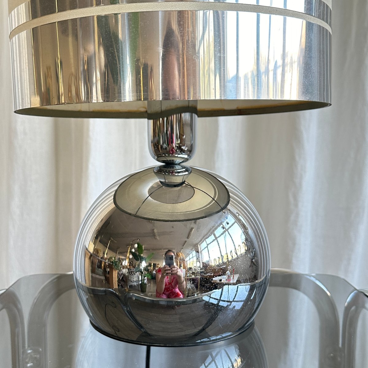 Italian Space Age Spherical Chrome Table Lamp, 1970s