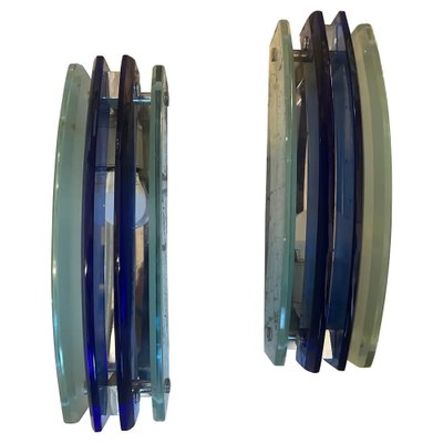 Italian Space Age Wall Sconces in Blue Glass from Veca, 1960s, Set of 2-NMK-1757789