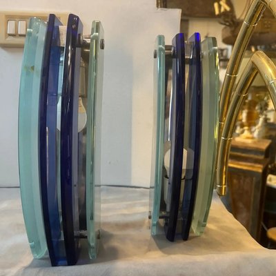 Italian Space Age Wall Sconces in Blue Glass from Veca, 1960s, Set of 2-NMK-1757789