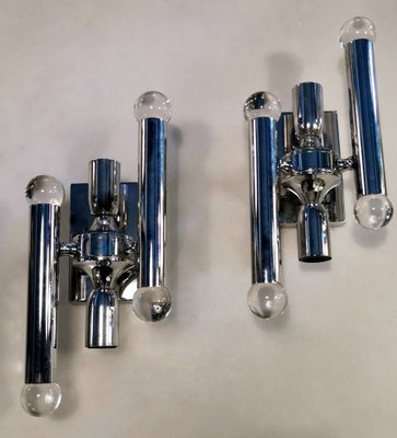 Italian Space Age Wall Sconces in Chrome-Plated Brass, Set of 2-QRS-1353159