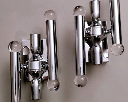 Italian Space Age Wall Sconces in Chrome-Plated Brass, Set of 2-QRS-1353159