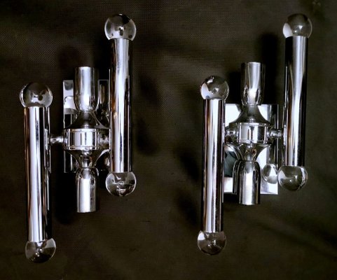 Italian Space Age Wall Sconces in Chrome-Plated Brass, Set of 2-QRS-1353159