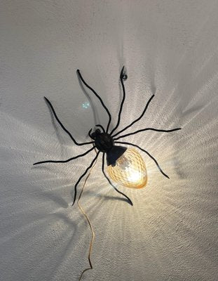 Italian Spider Wall Lamp in Copper and Iron and Art Glass, 1960s-LYQ-1323644