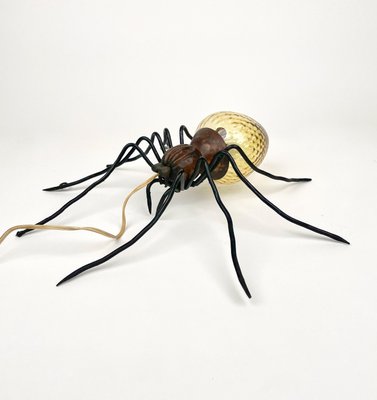 Italian Spider Wall Lamp in Copper and Iron and Art Glass, 1960s-LYQ-1323644