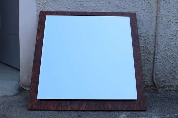 Italian Square Burl Walnut Mirror, 1970s-EH-691783