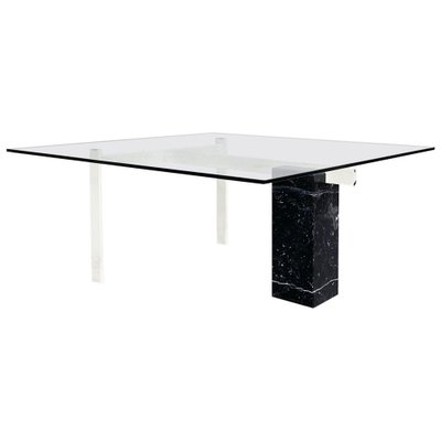 Italian Square Coffee Table in Glass, Iron and Marquinia Marble, 1980s-GDD-1377987