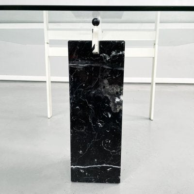 Italian Square Coffee Table in Glass, Iron and Marquinia Marble, 1980s-GDD-1377987