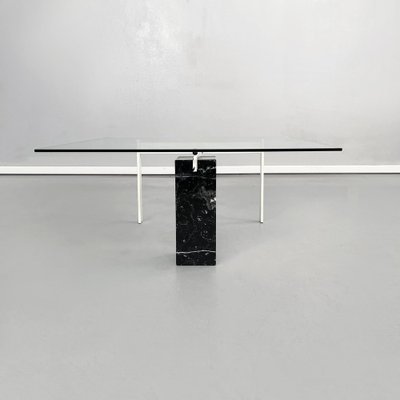 Italian Square Coffee Table in Glass, Iron and Marquinia Marble, 1980s-GDD-1377987