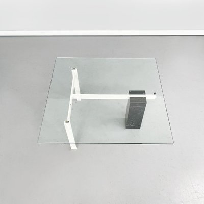 Italian Square Coffee Table in Glass, Iron and Marquinia Marble, 1980s-GDD-1377987