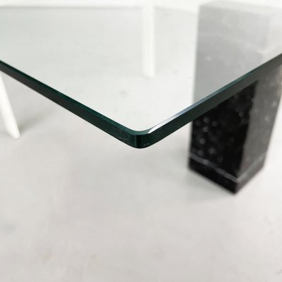 Italian Square Coffee Table in Glass, Iron and Marquinia Marble, 1980s-GDD-1377987