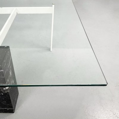 Italian Square Coffee Table in Glass, Iron and Marquinia Marble, 1980s-GDD-1377987