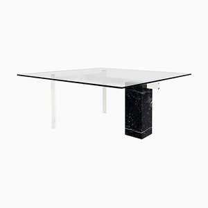 Italian Square Coffee Table in Glass, Iron and Marquinia Marble, 1980s-GDD-1377987