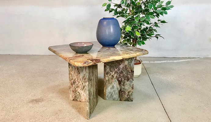 Italian Square Multicolored Marble Side or Coffee Table, 1970s-JP-946583