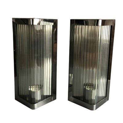 Italian Stainless Steel and Reeded Glass Sconce, 1990s-HWV-574165