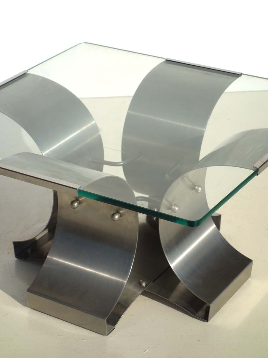 Italian Stainless Steel Coffee Table by Francois Monnet, 1970s