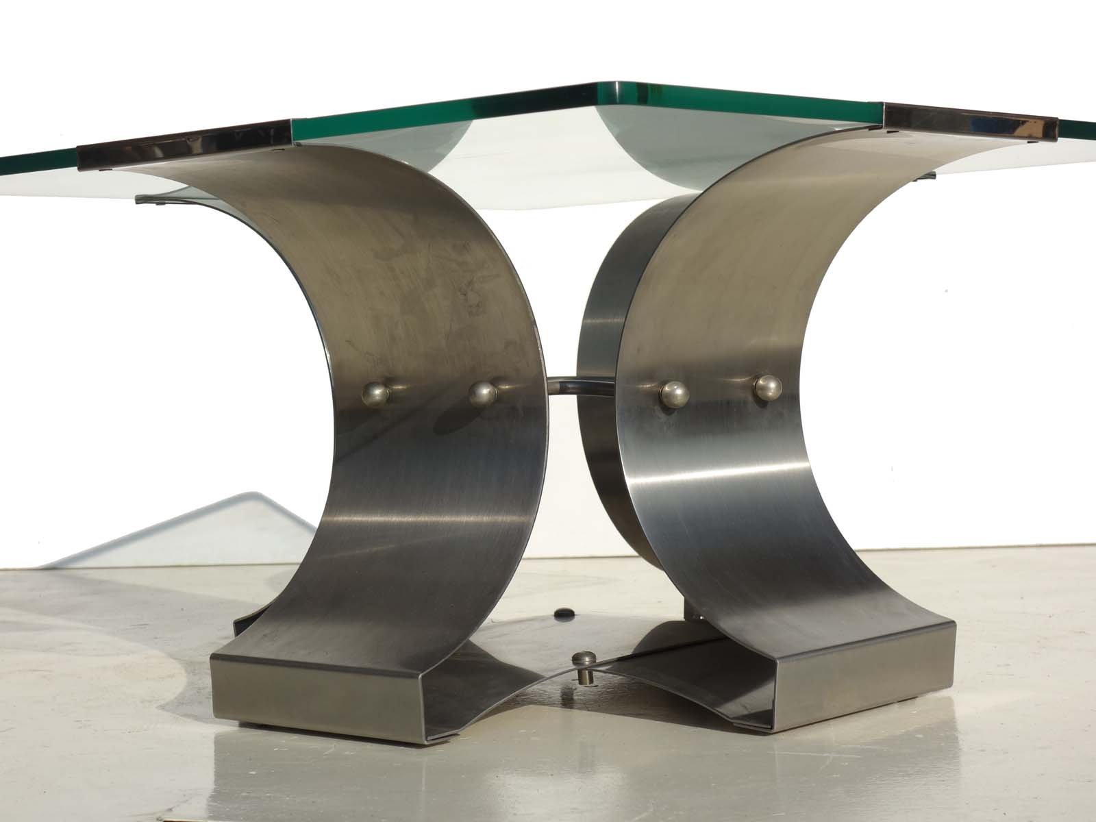 Italian Stainless Steel Coffee Table by Francois Monnet, 1970s