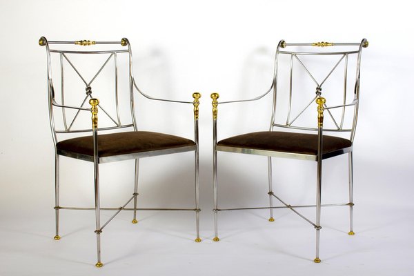 Italian Steel and Brass Armchair, 1970s-MBH-1032412