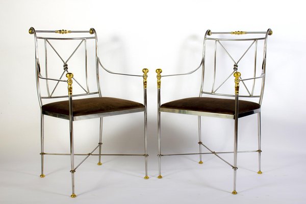 Italian Steel and Brass Armchair, 1970s-MBH-1031688