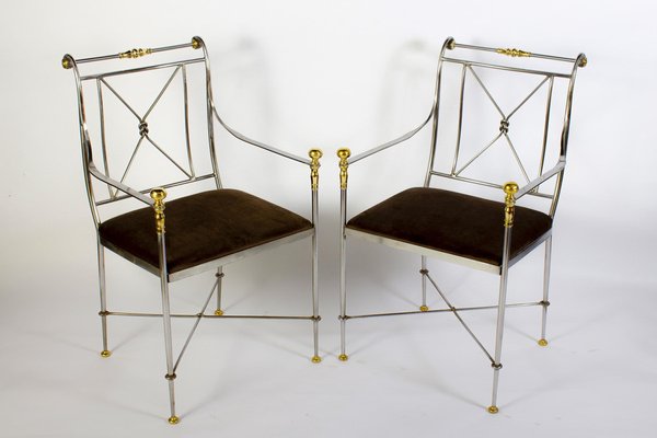 Italian Steel and Brass Armchair, 1970s-MBH-1032703