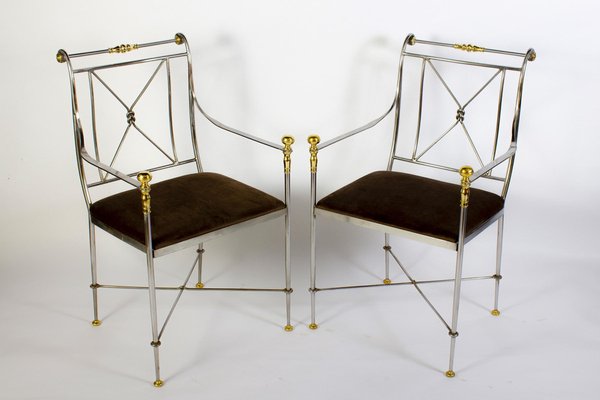 Italian Steel and Brass Armchair, 1970s-MBH-1032412