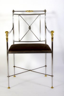 Italian Steel and Brass Armchair, 1970s-MBH-1032703