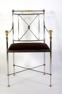 Italian Steel and Brass Armchair, 1970s-MBH-1031688