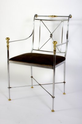 Italian Steel and Brass Armchair, 1970s-MBH-1032703