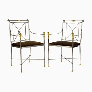 Italian Steel and Brass Armchair, 1970s-MBH-1032703