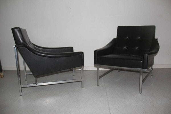 Italian Steel and Faux Leather Armchairs by Pieter De Bruyne for Arflex, 1960s, Set of 2-EH-540932