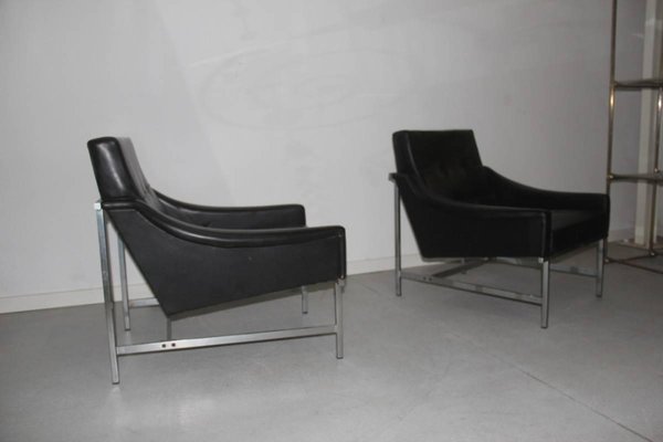 Italian Steel and Faux Leather Armchairs by Pieter De Bruyne for Arflex, 1960s, Set of 2-EH-540932