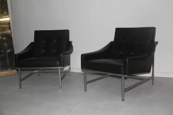 Italian Steel and Faux Leather Armchairs by Pieter De Bruyne for Arflex, 1960s, Set of 2-EH-540932